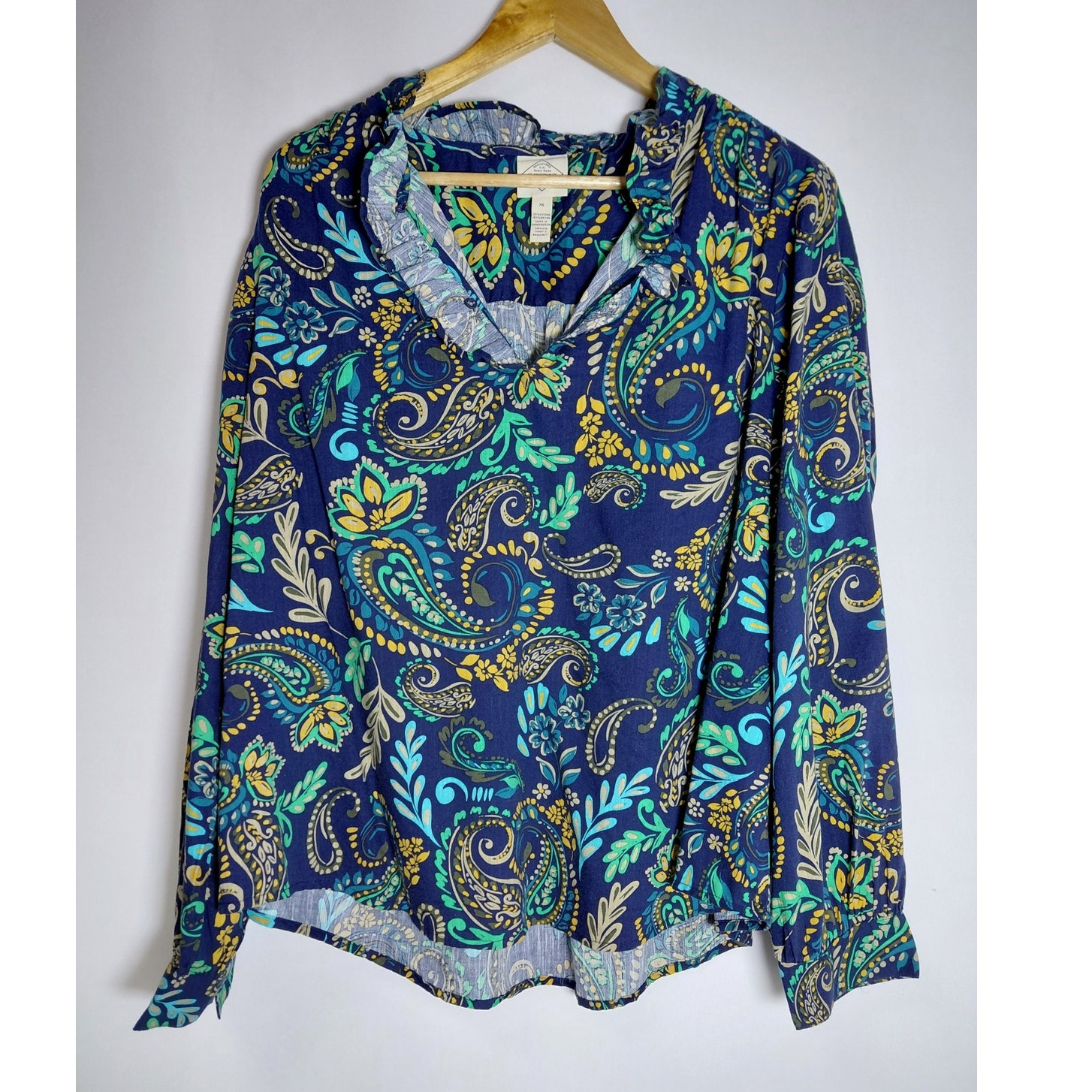 St John's Bay Paisley Long Sleeve Blouse Woven V-Neck Women Size Xl